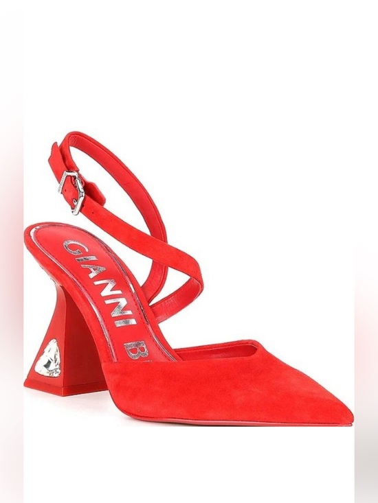 Gianni Bini Shoes - Gianni‎ Bini Tallia Red Suede Asymmetrical Jewel Embellished Pumps NEW